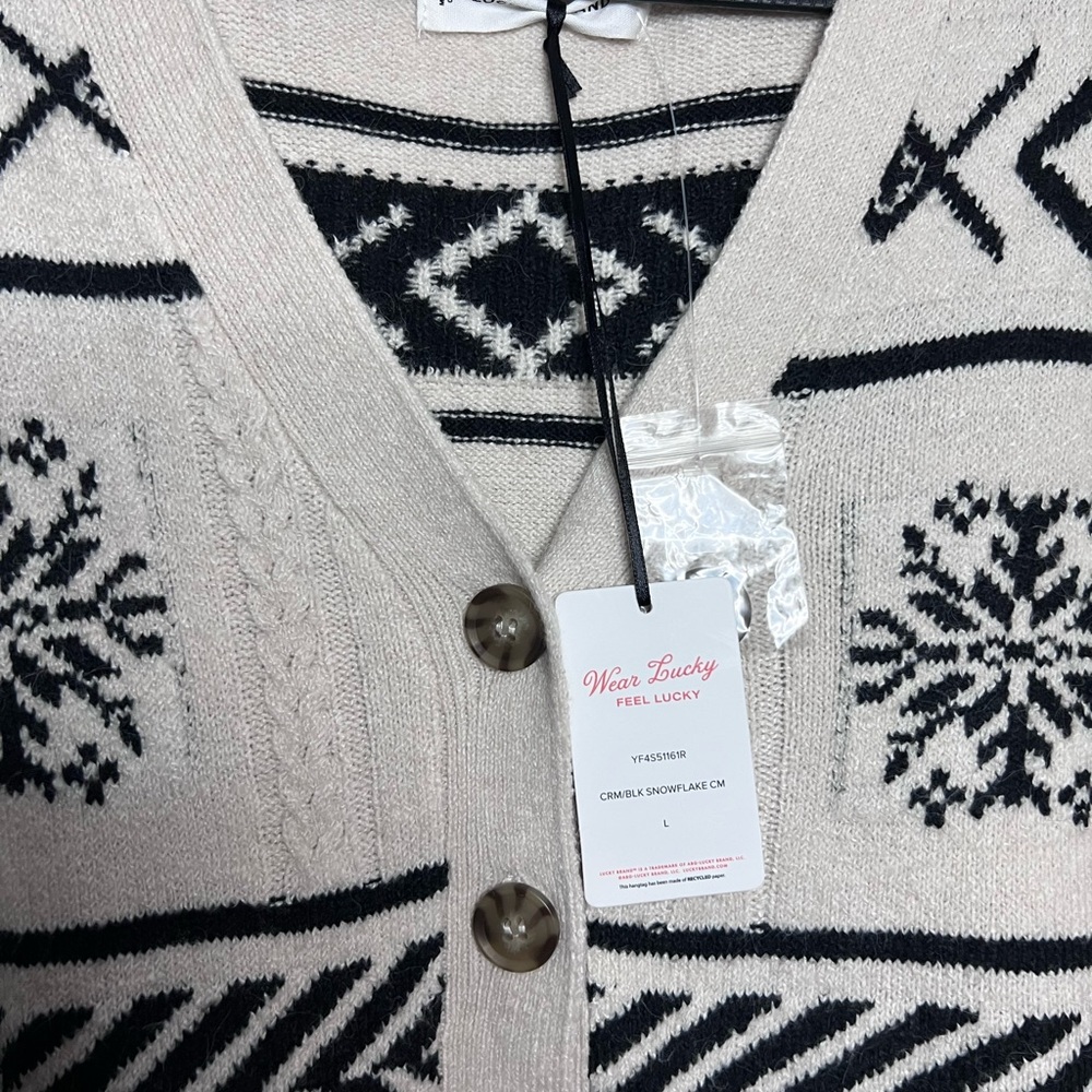 Lucky Brand Snowflake Geometric Cardigan Sweater Dress in cream/black - Picture 3 of 4